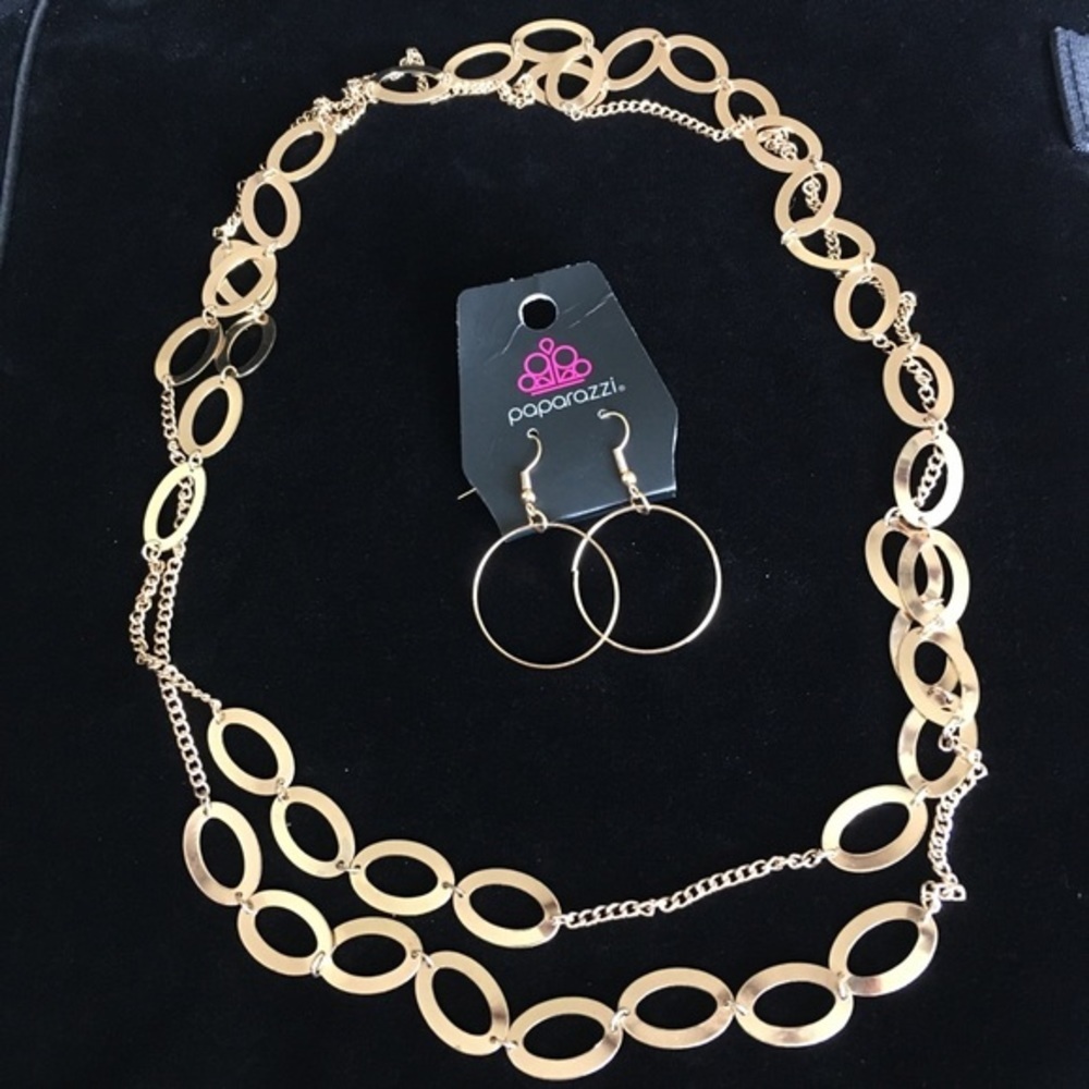 Long Gold Tone Chain Double Layer Sweater Necklace + Free Gift
